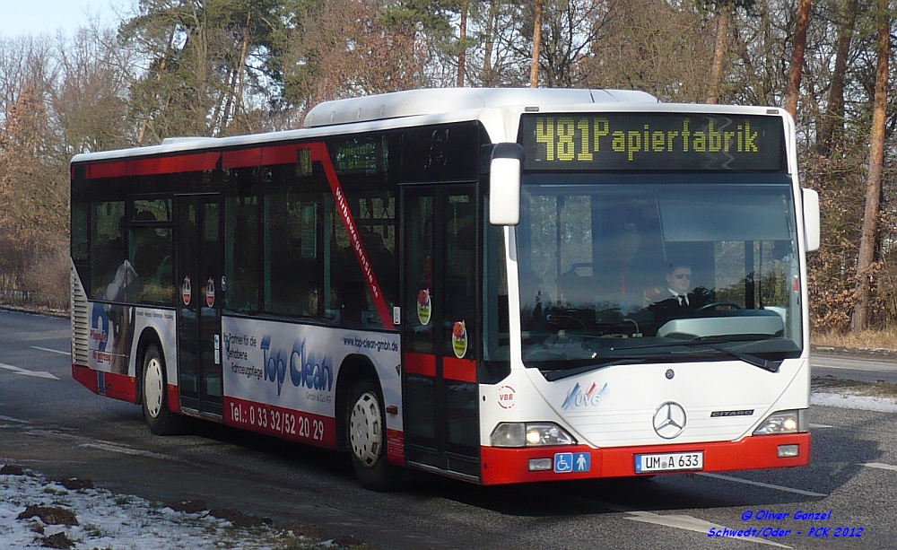 Mercedes-Benz O530 I Citaro, Wagennummer 633, der Uckermärkischen Verkehrsgesellschaft mbH, 2012 beim PCK Schwedt/Oder.