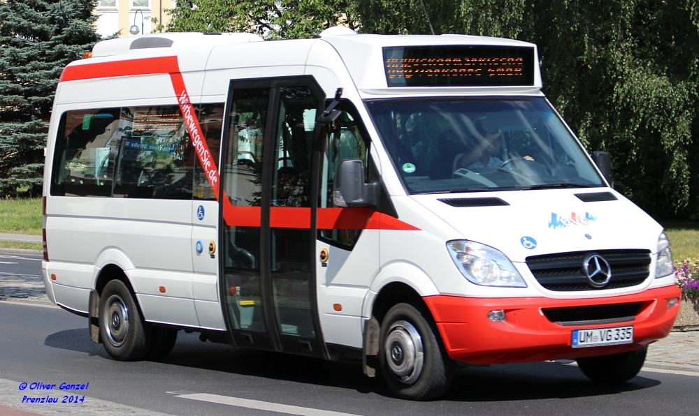 Mercedes-Benz Sprinter City 35, Wagennummer 335, der Uckermärkischen Verkehrsgesellschaft mbH, 2014 in Prenzlau.