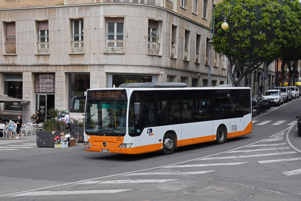 Mercedes Citaro 273, auf der Linie 8, unterwegs in Cagliari. Die Aufnahme stammt vom 08.05.2018.