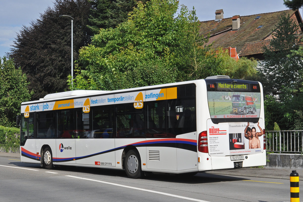Mercedes Citaro 370 308, auf einer Park & Ride Linie, fährt zum Bahnhof Zofingen. Die Aufnahme stammt vom 10.08.2016.
