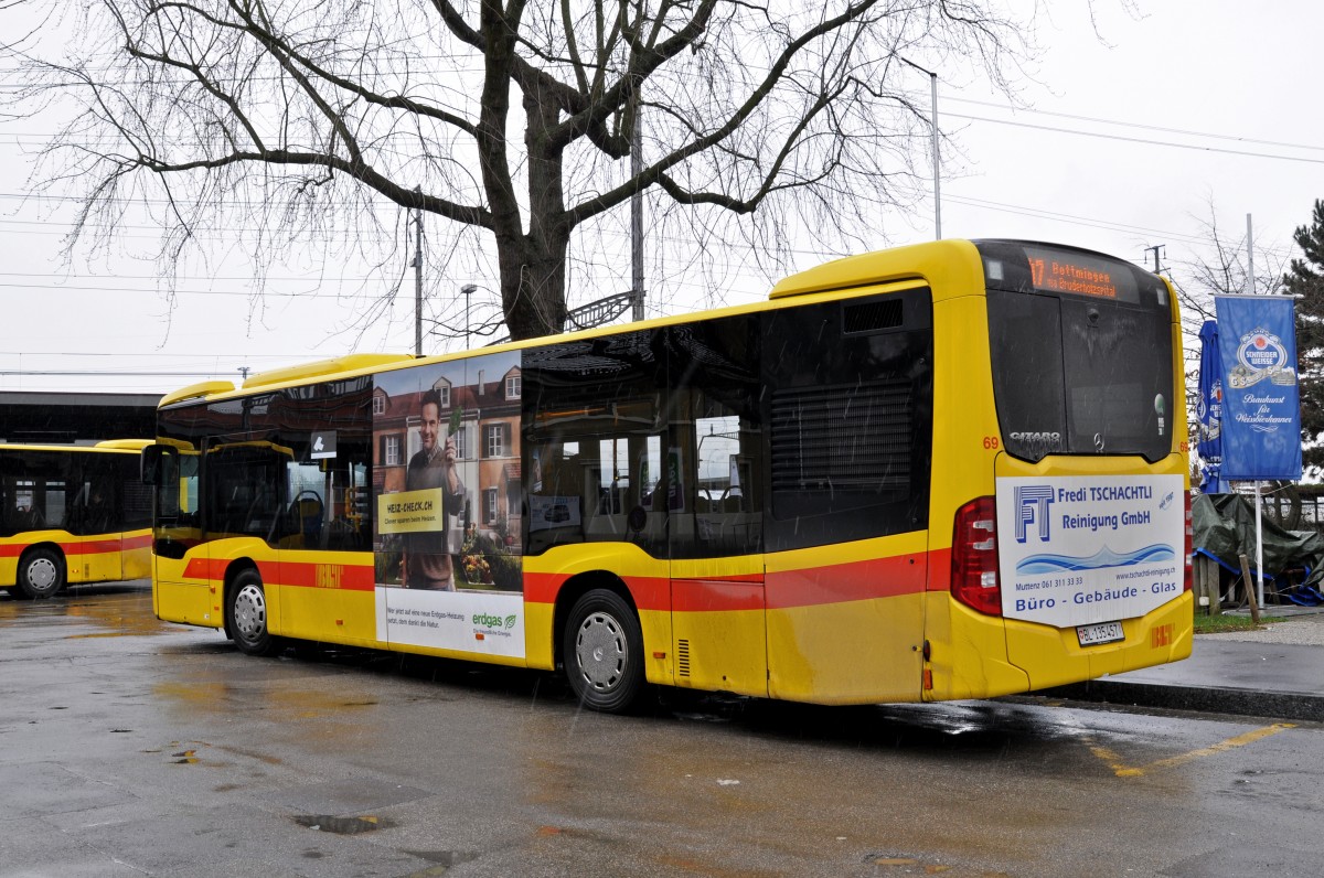 Mercedes Citaro 69 auf der Linie 47 am Bahnhof Muttenz. Die Aufnahme stammt vom 26.01.2015.