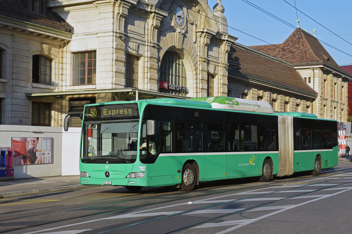 Mercedes Citaro 702, auf der Linie 50, fährt zur Endstation beim Bahnhof SBB. Die Aufnahme stammt vom 20.09.2018.