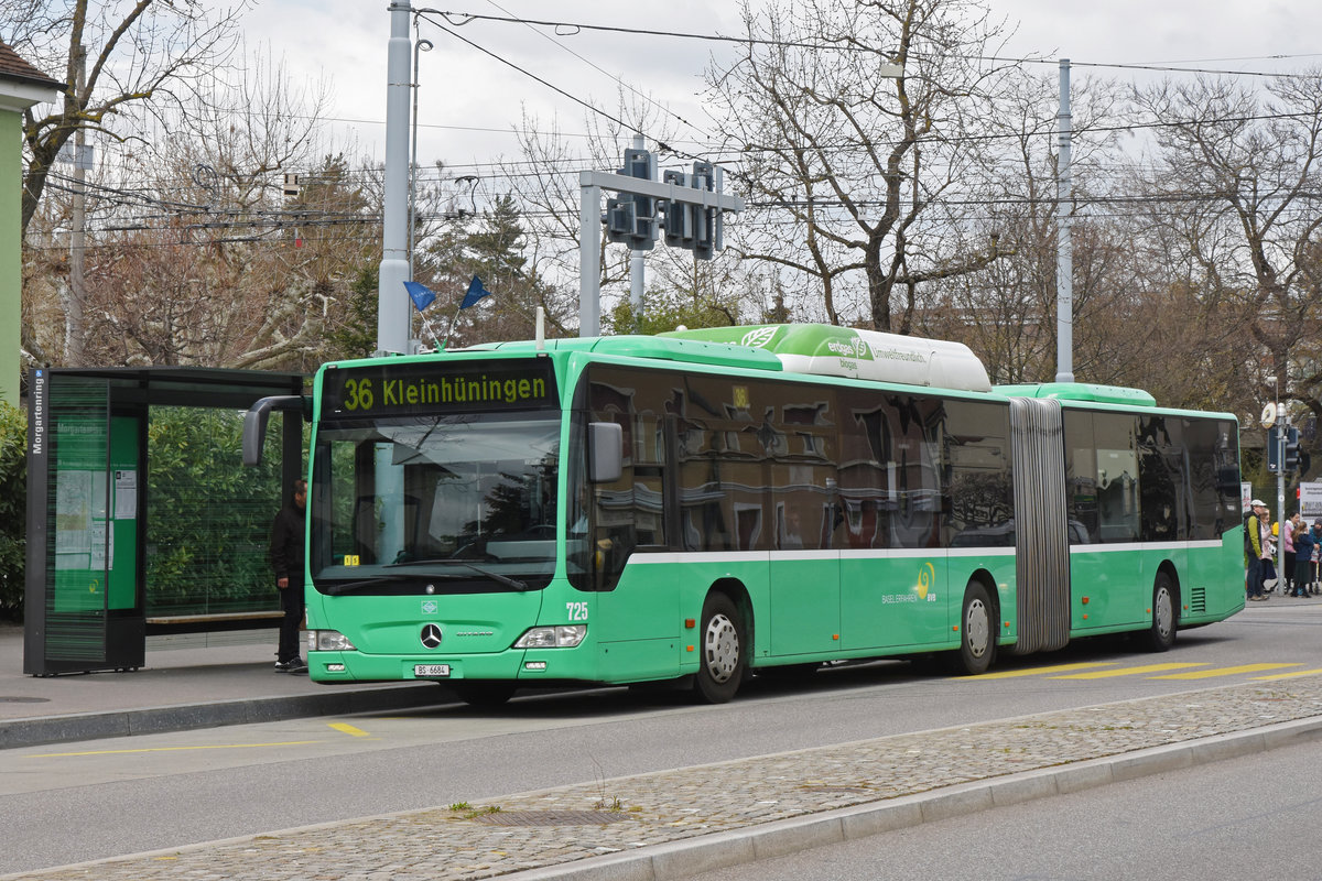 Mercedes Citaro 725, auf der Linie 36, fährt bei der Haltestelle Morgartenring ein. Die Aufnahme stammt vom 27.03.2019.