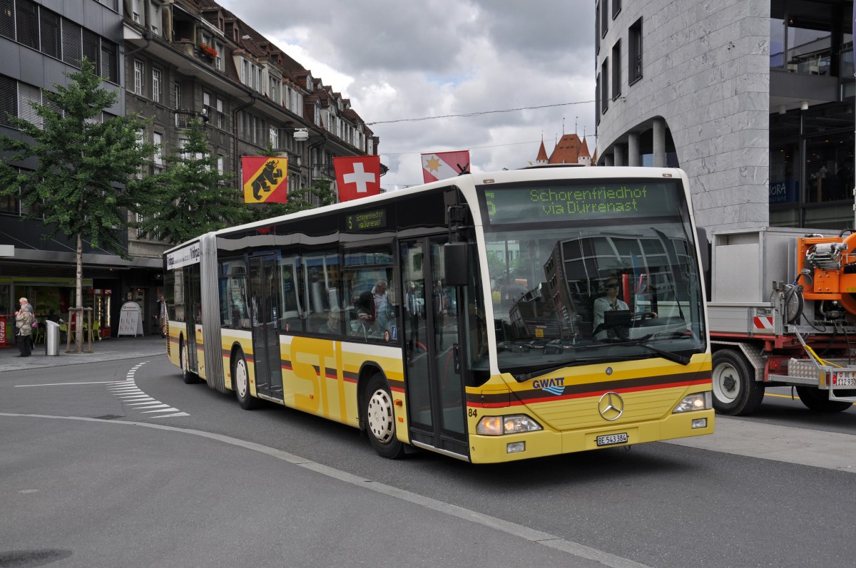 Mercedes Citaro 84 auf der Linie 5 beim Bahnhof Thun. Die Aufnahme stammt vom 29.07.2014.