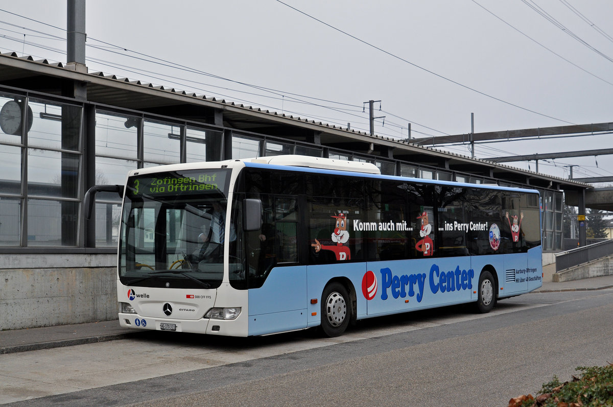Mercedes Citaro AG 370 311, auf der Linie 3, steht beim Bahnhof Rothrist. Die Aufnahme stammt vom 08.12.2016.