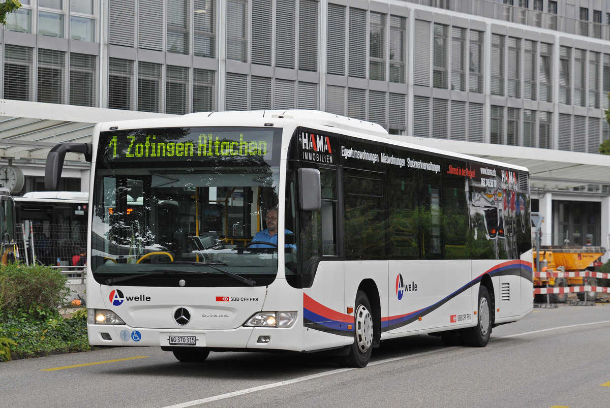 Mercedes Citaro AG 370 315, auf der Linie 1, fährt zum Bahnhof Zofingen. Die Aufnahme stammt vom 09.08.2016.