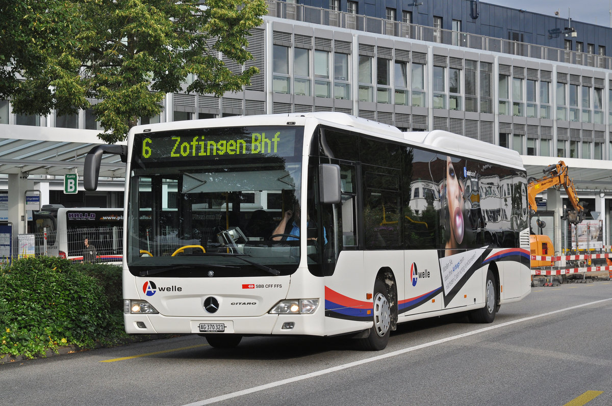 Mercedes Citaro AG 370 321, auf der Linie 6, fährt zum Bahnhof Zofingen. Die Aufnahme stammt vom 09.08.2016.