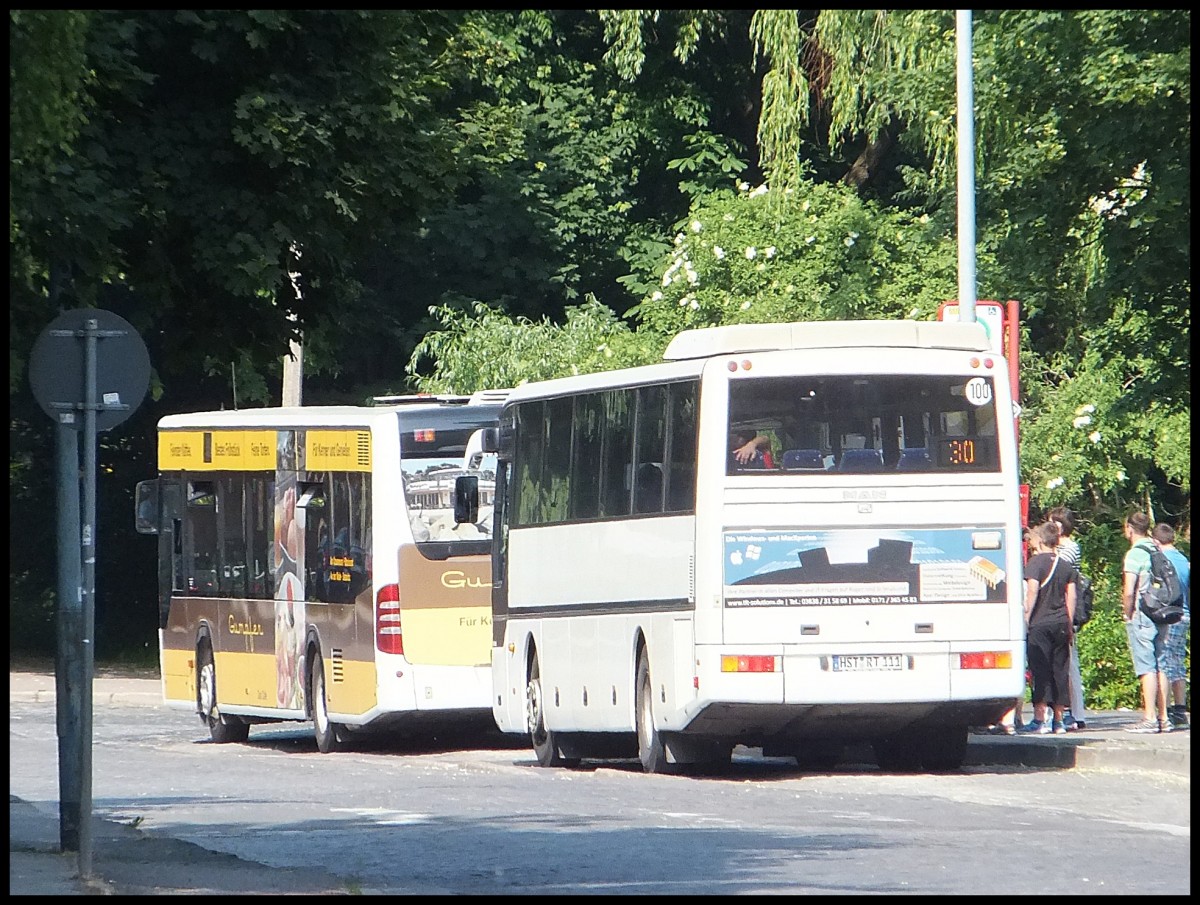 Mercedes Citaro II der Stadtwerke Stralsund und MAN L 363 vom Reisedienst Teske aus Deutschland in Stralsund am 12.06.2013