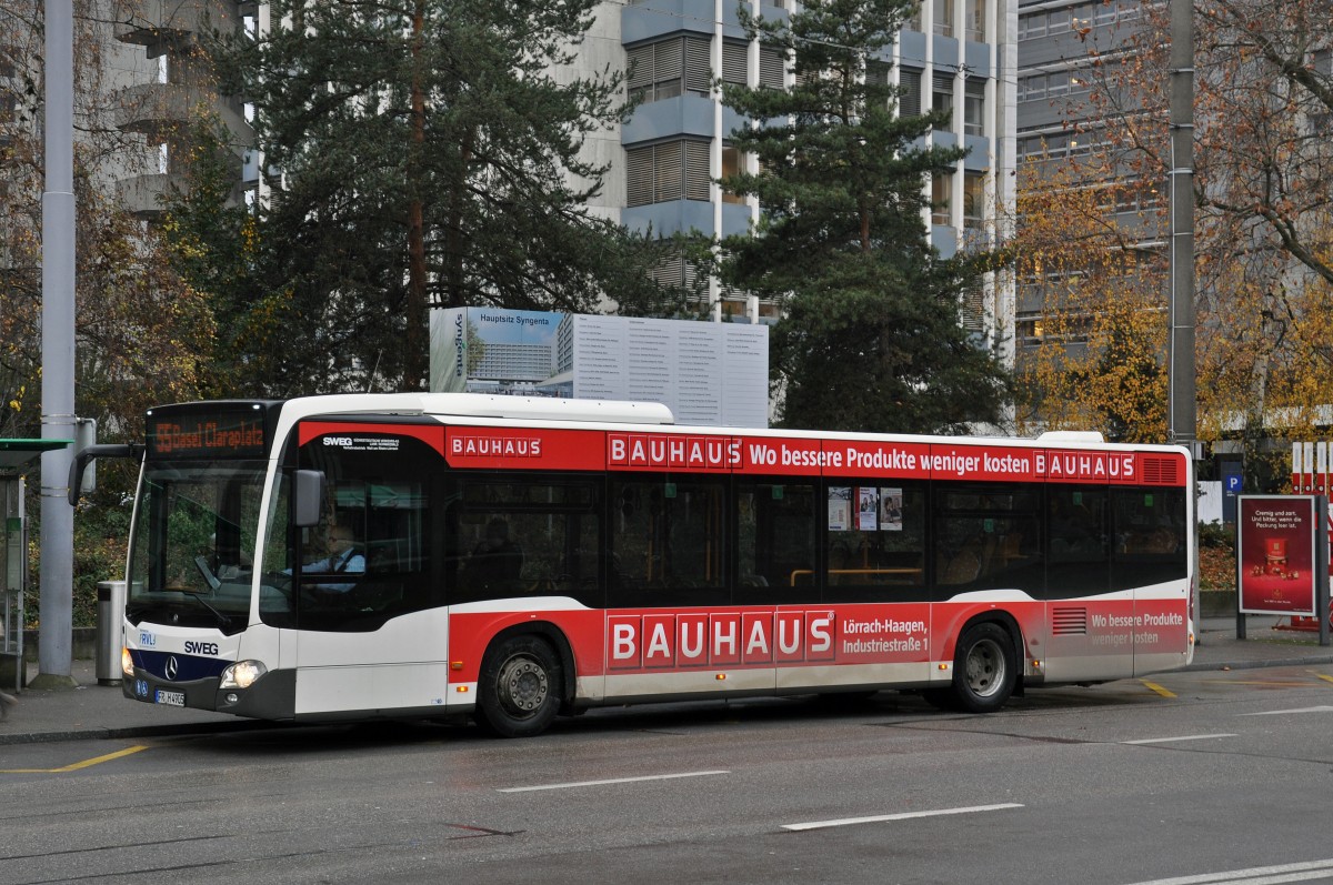 Mercedes Citaro von SWEG auf der Linie 55 an der Haltestelle Badischer Bahnhof. Die Aufnahme stammt vom 09.12.2014.