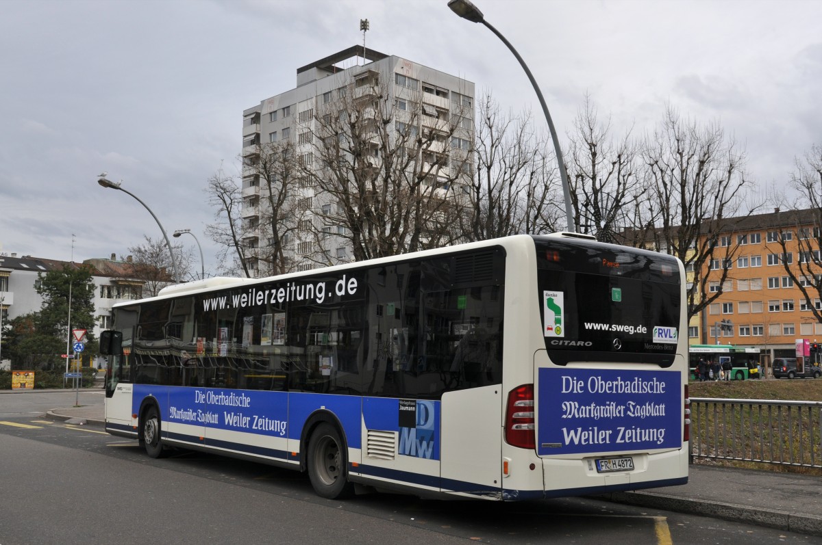 Mercedes Citaro von SWEG macht bei der Endstation der Linie 8 in Kleinhüningen Pause. Die Aufnahme stammt vom 13.12.2014.