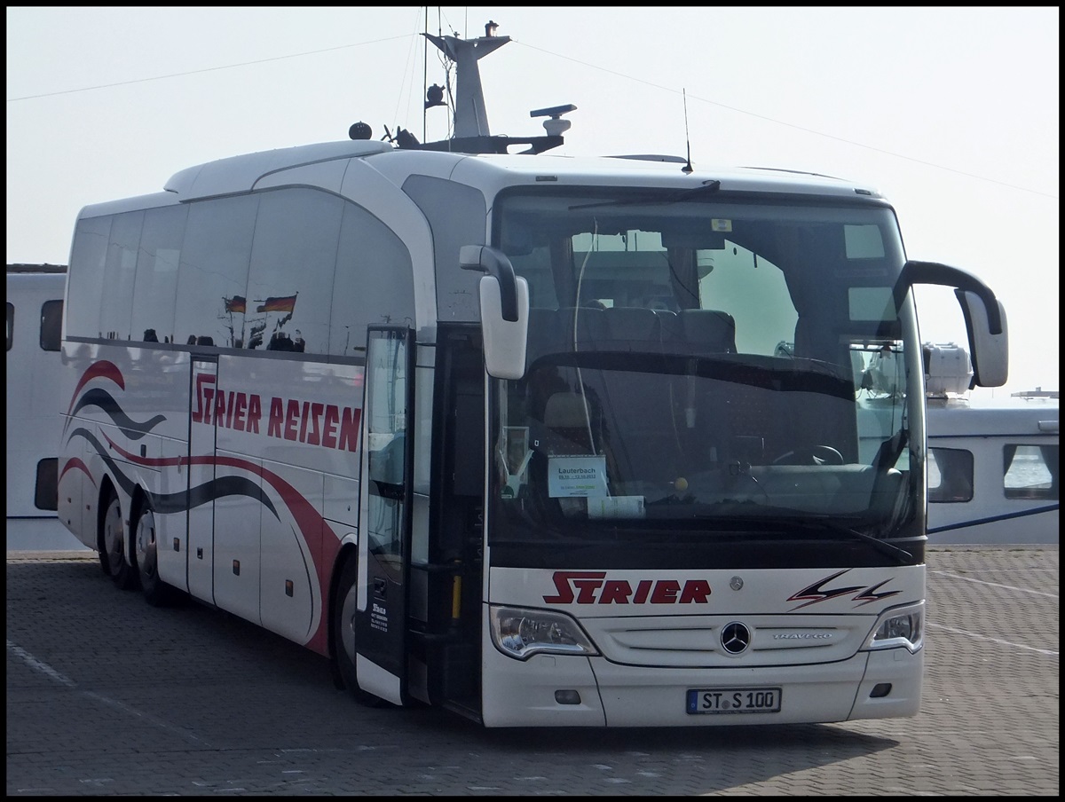 Mercedes Travego von Strier Reisen aus Deutschland im Stadthafen Sassnitz am 11.10.2013