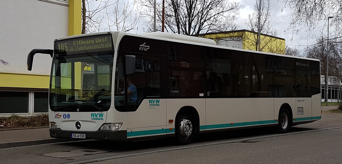 NVW Kuppenheim ~ Mercedes Benz O530 Citaro ~ März 2019 Ettlingen Carl Orff Schule ~ 105 Ettlingen West über Zehntwiesenstraße