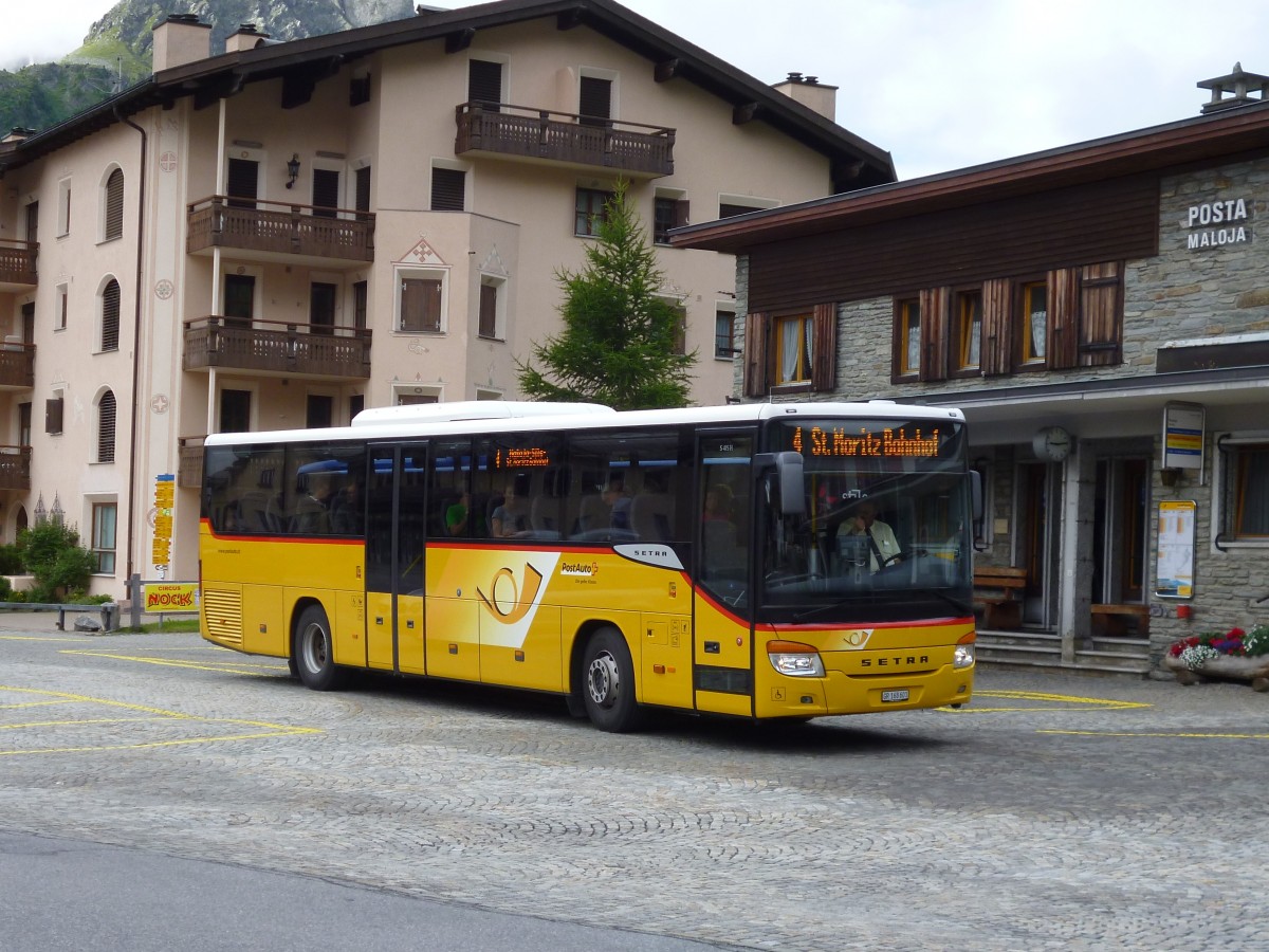 PostAuto Graubünden, 7000 Chur: Setra S 415 H GR 168'601, am 31. Juli 2014 bei 7516 Maloja Posta (GR)