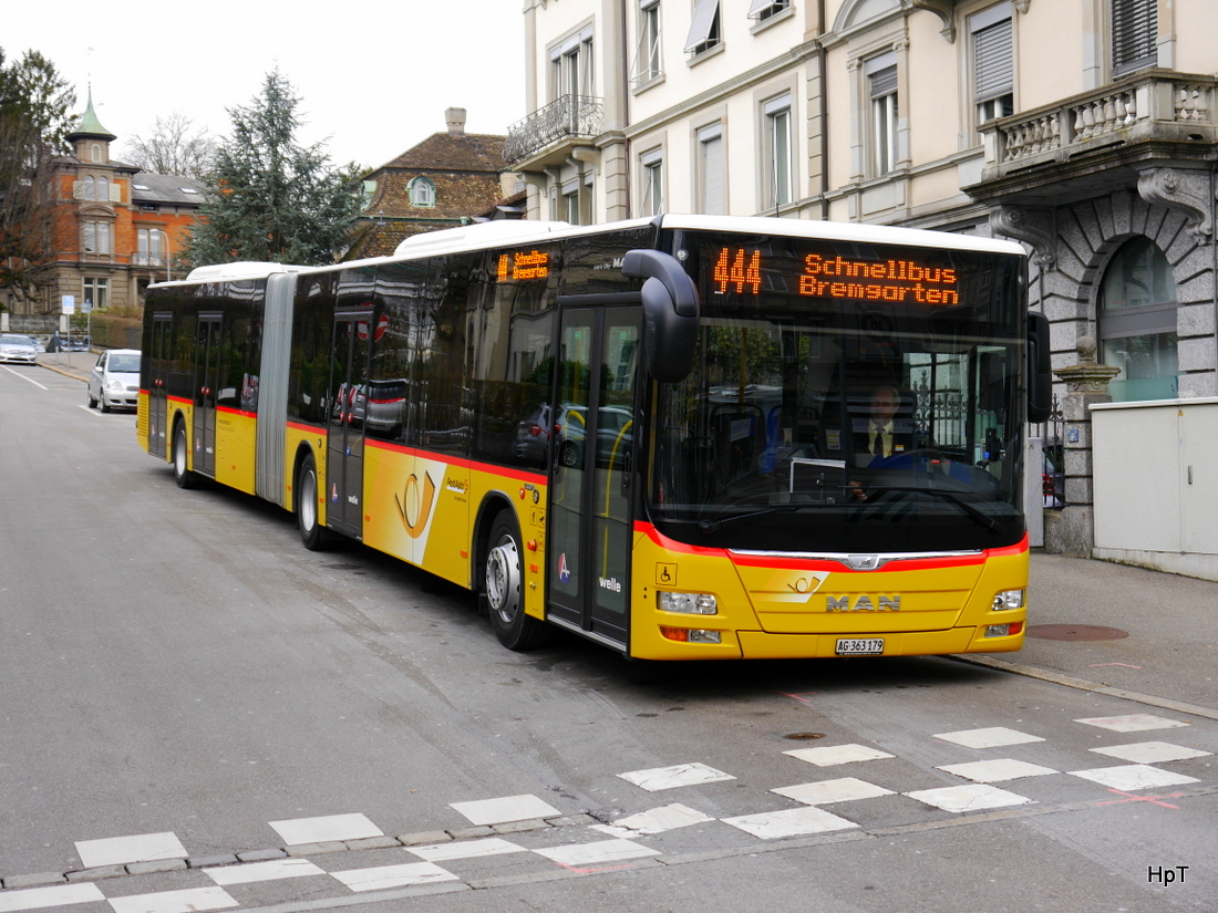Postauto - MAN Lion`s City AG 363179 unterwegs auf der Linie 444 in der Stadt Zürich am 31.01.2015