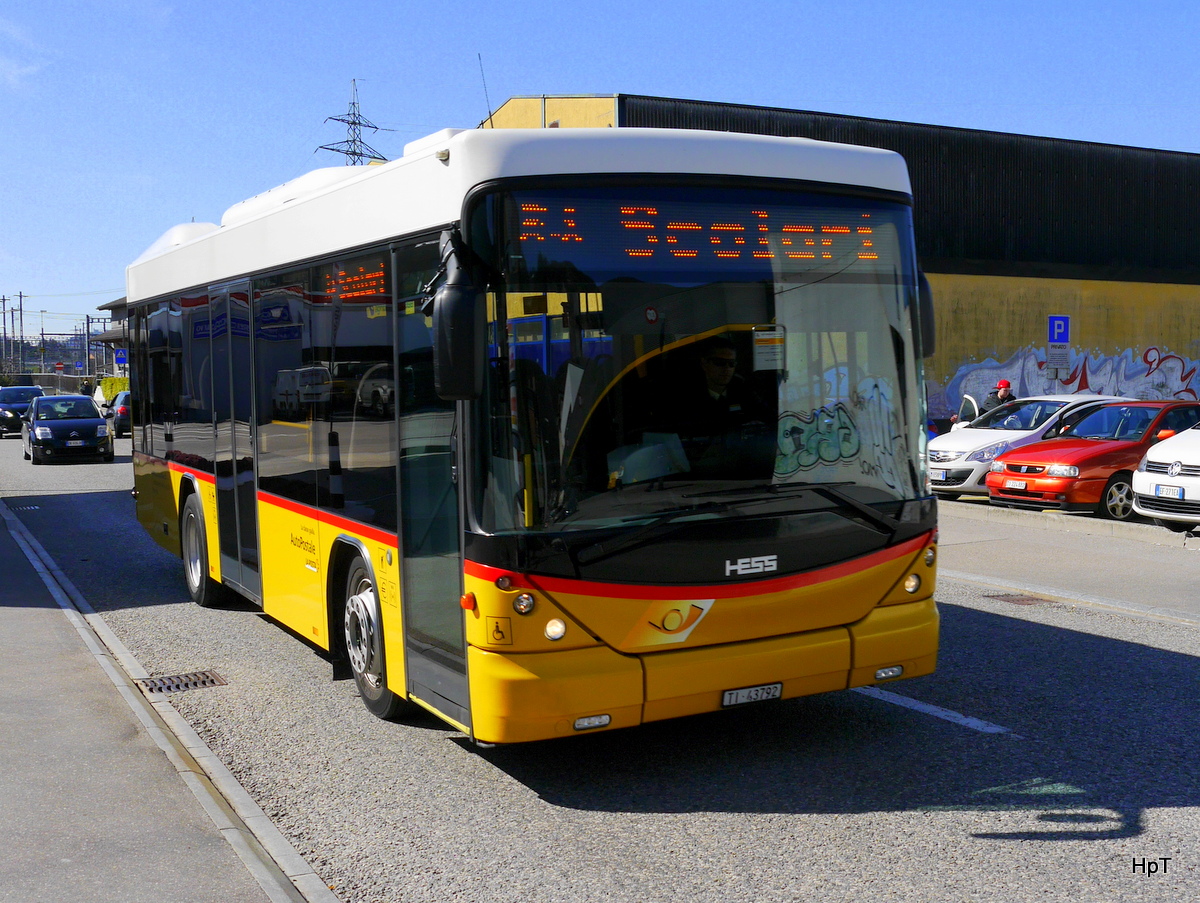 Postauto - Scania-Hess  TI 43792 unterwegs in Mendrisio am 10.03.2016