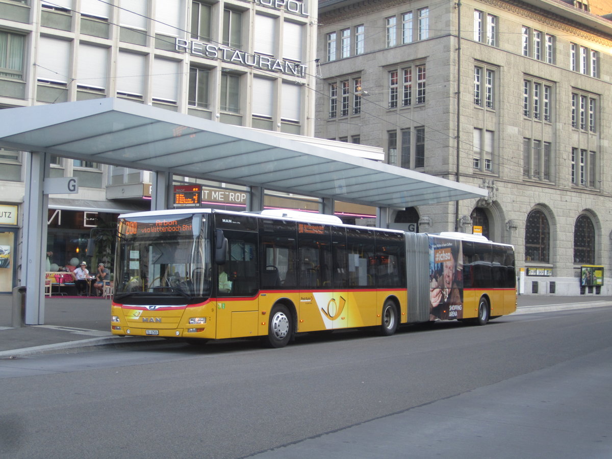 Postauto/PU Eurobus Nr. 9 (MAN A23 Lion's City G) am 23.7.2019 beim Bhf. St.Gallen