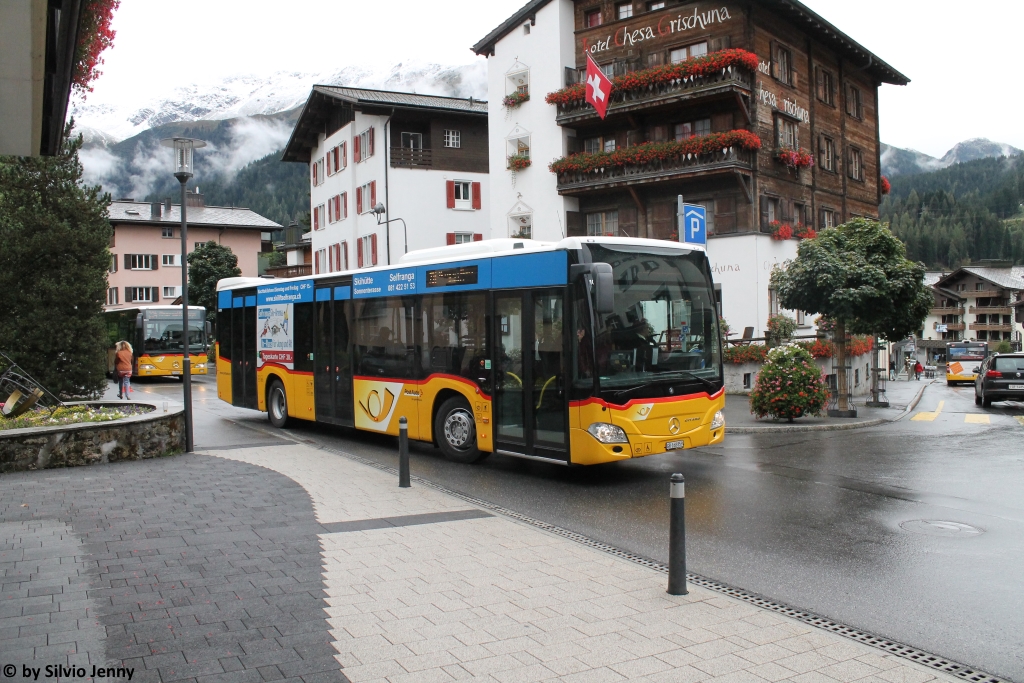 Postauto/Regie Prättigau GR 168 859 (Mercedes Citaro C2 O530) am 12.9.2017 in Klosters, Vereinapark. Im Beschaffungskatalog 2016/2017 ist in der Kategorie ''Stadtbus 12m'' der Citaro C2 wieder vorhanden. Stattdessen werden in diesem Segment vorläufig keine Solaris mehr beschafft.