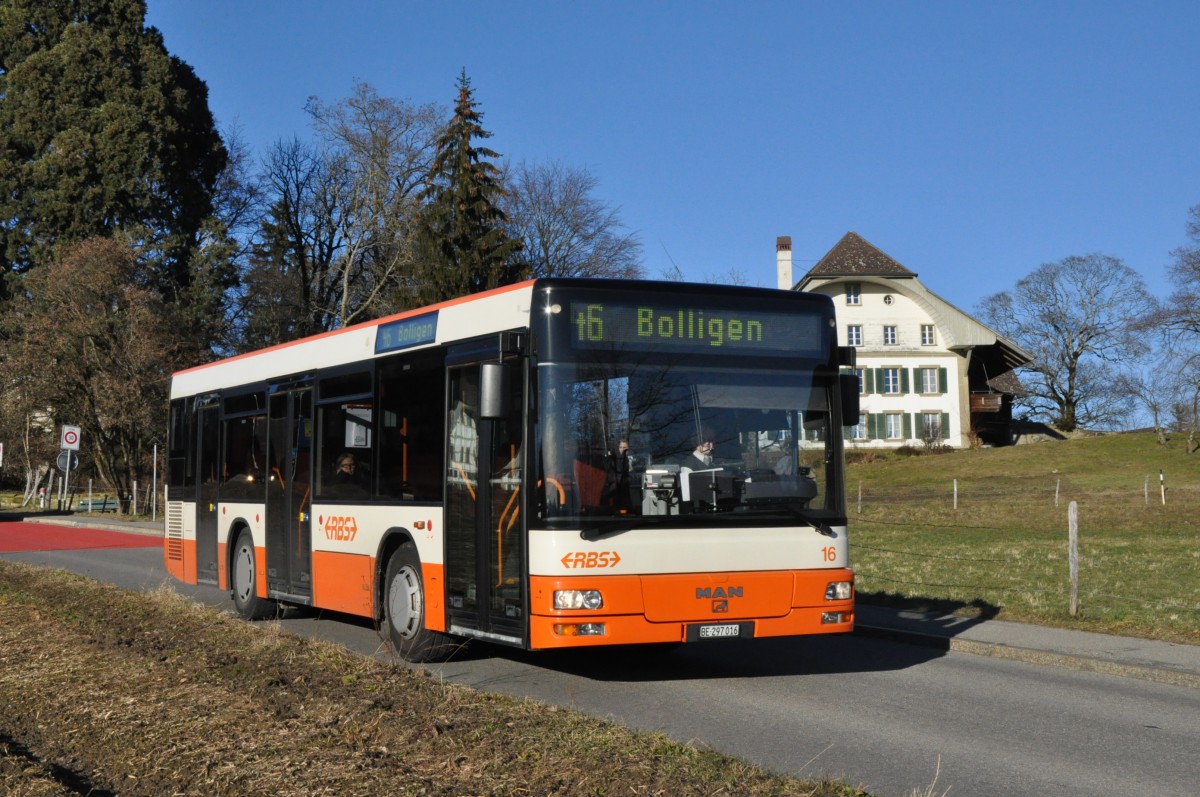 RBS, Worblaufen Nr. 16/BE 297'016 am 12. Februar 2014 auf der Linie 46 bei Habstetten.