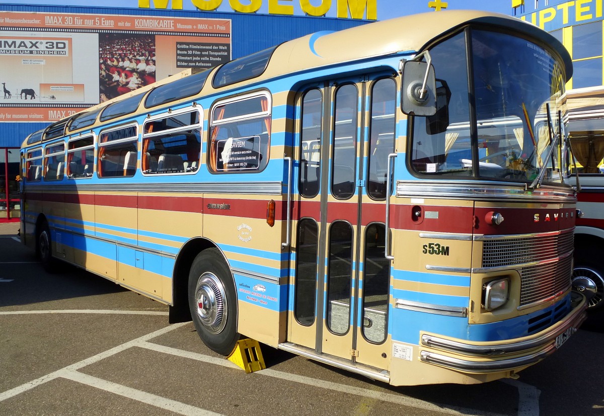 Saviem, franzsischer Reisebus, Europatreffen historischer Busse in Sinsheim, April 2014
