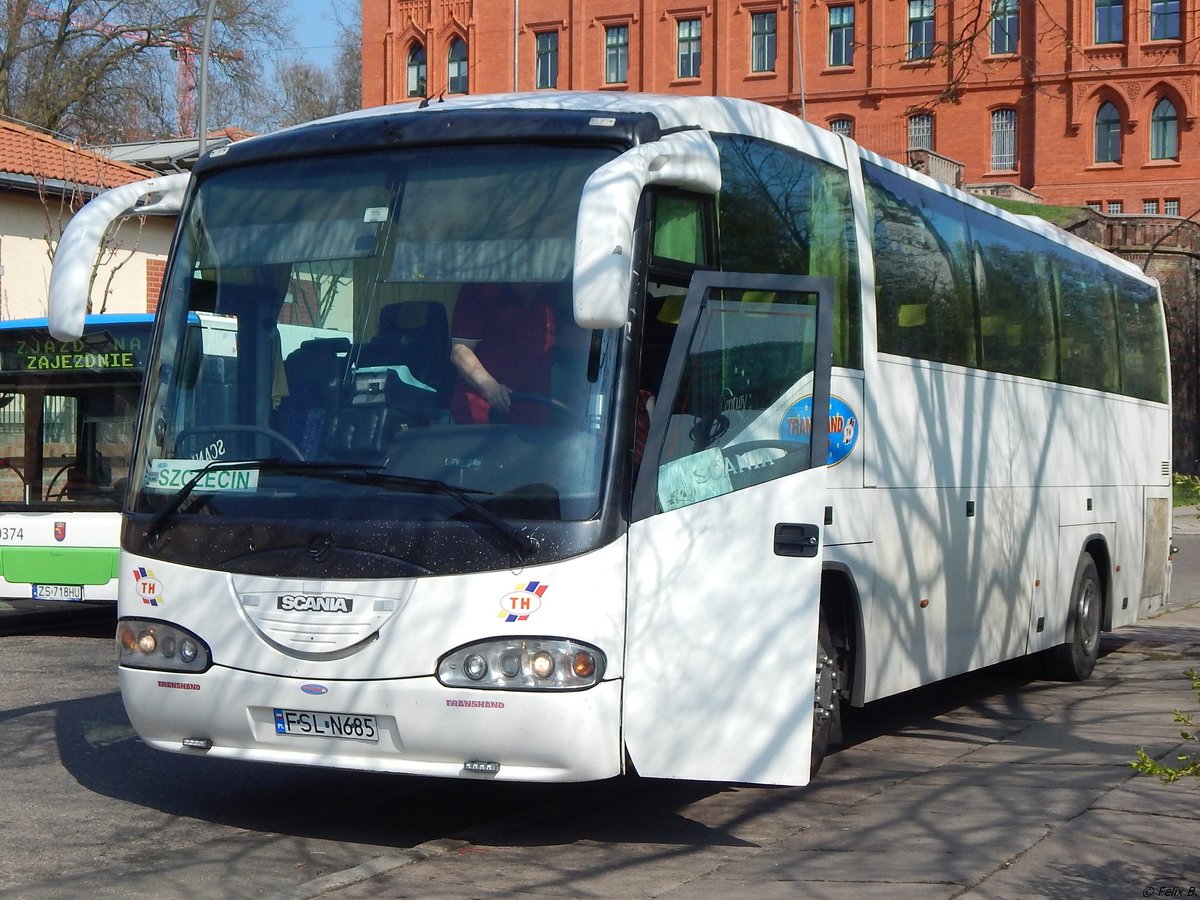 Scania Irizar von Transhand aus Polen in Stettin am 18.04.2018