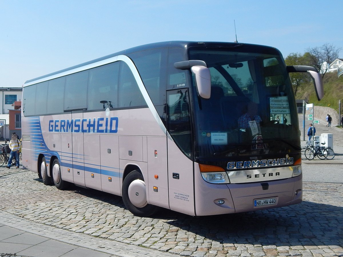 Setra 415 HDH von Germscheid aus Deutschland im Stadthafen Sassnitz am 28.04.2018