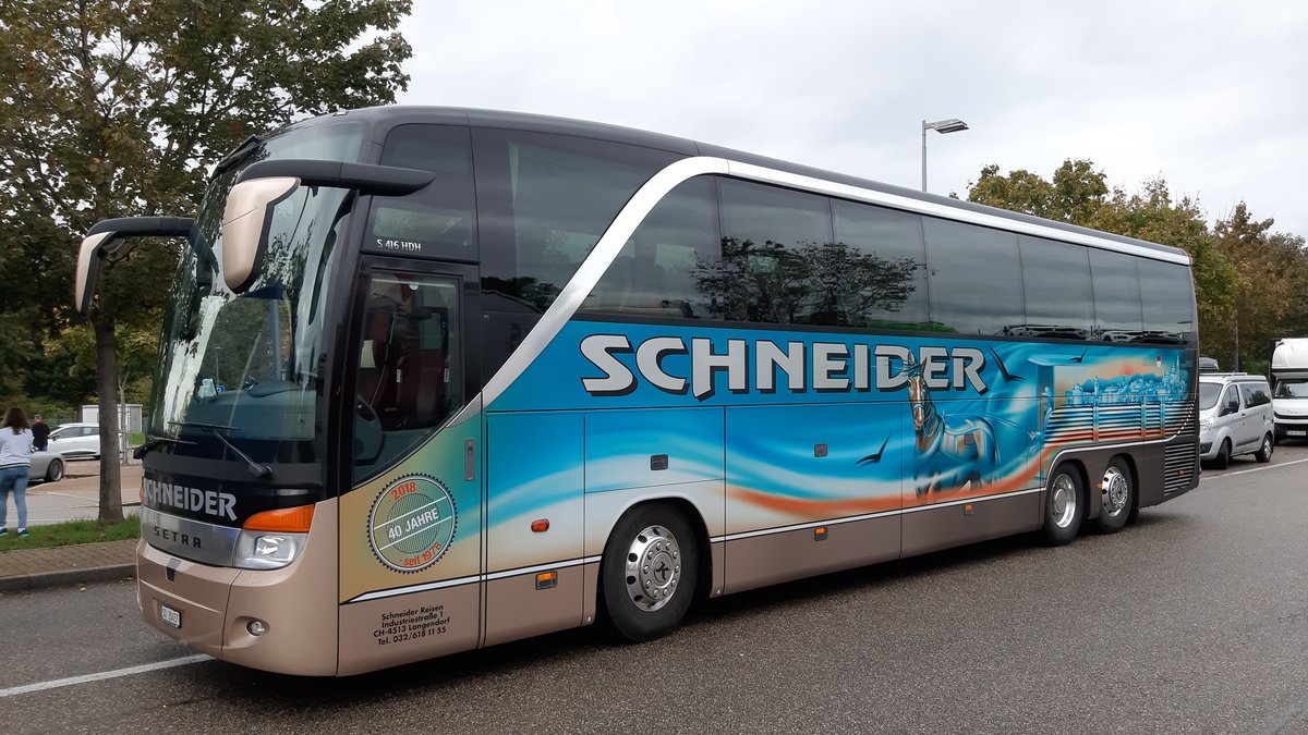 Setra 416 HDH (SO 20457) mit Jubiläumsfolierung, Schneider Reisen und Transport AG, Langendorf, Aufgenommen am 6. Oktober 2019