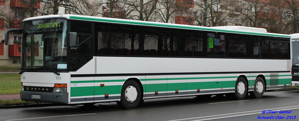 Setra S 319 UL, Wagennummer 203, der Barnimer Busgesellschaft mbH, 2015 in Schwedt/Oder.