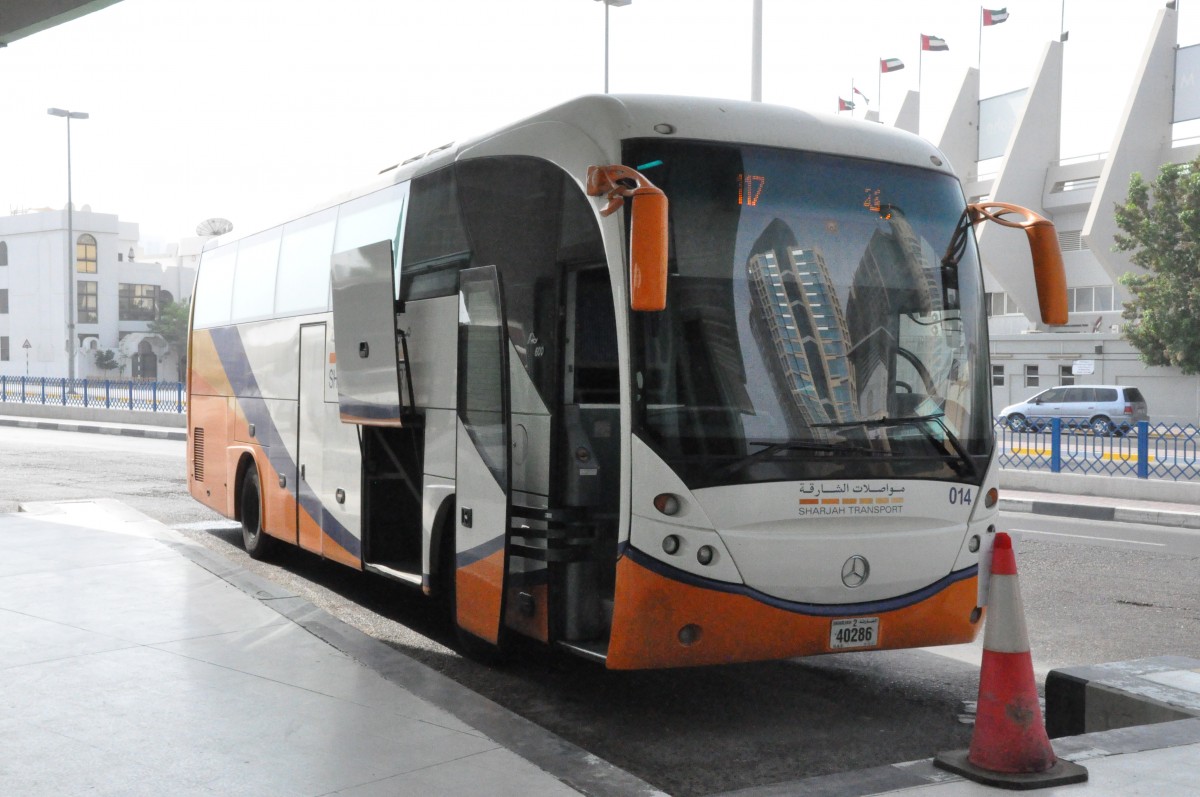Sharjah Transport, Sharjah. MCV/Mercedes-Benz 600 (Nr.014) in Abu Dhabi, Al Wahda Bus Station. (19.11.2013)
