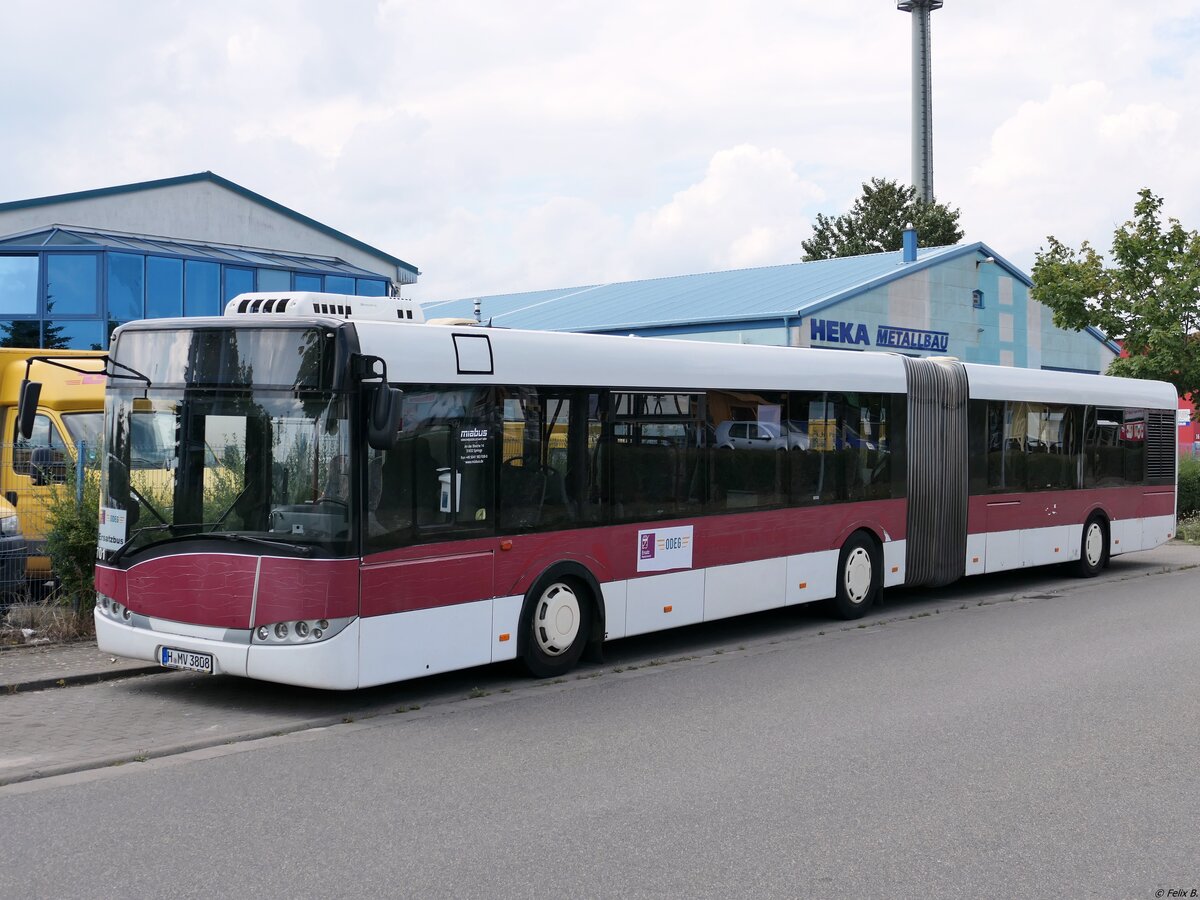 Solaris Urbino 18 von Miabus aus Deutschland (ex Braunschweiger Verkehrs-GmbH; BS-XY 701, später BS-HT 70) im Gewerbegebiet Sassnitz am 08.08.2021