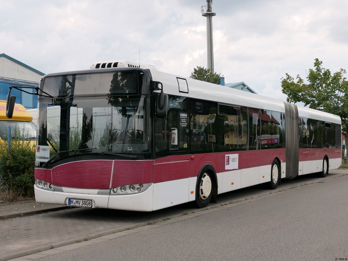 Solaris Urbino 18 von Miabus aus Deutschland (ex Braunschweiger Verkehrs-GmbH; BS-XY 701, später BS-HT 70) im Gewerbegebiet Sassnitz am 08.08.2021