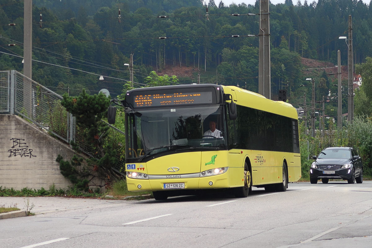 Solaris Urbino SZ-126ZC als Linie 4046 in Kufstein, Münchner Straße. Aufgenommen 10.8.2018.