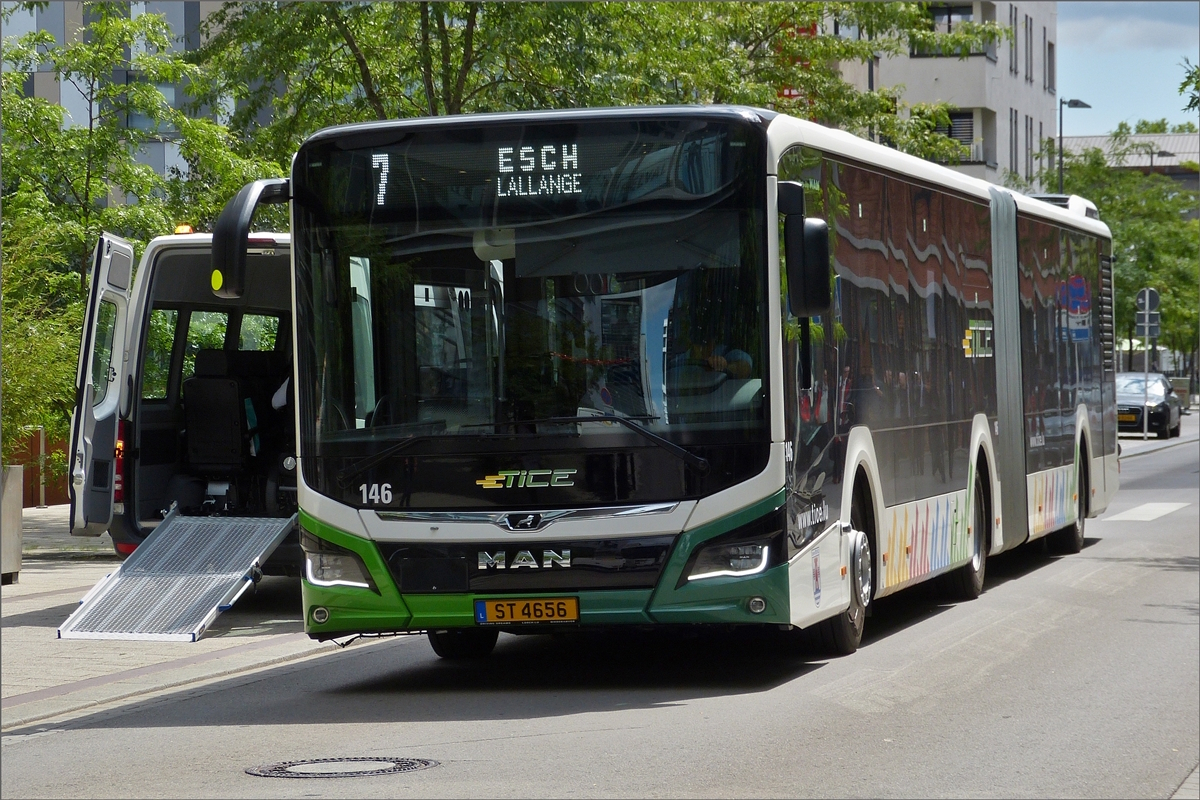 ST 4656 MAN Lion’s City Efficient Hybrid, vom Tice ist am 07.07.2020 in Belval Université unterwegs. 