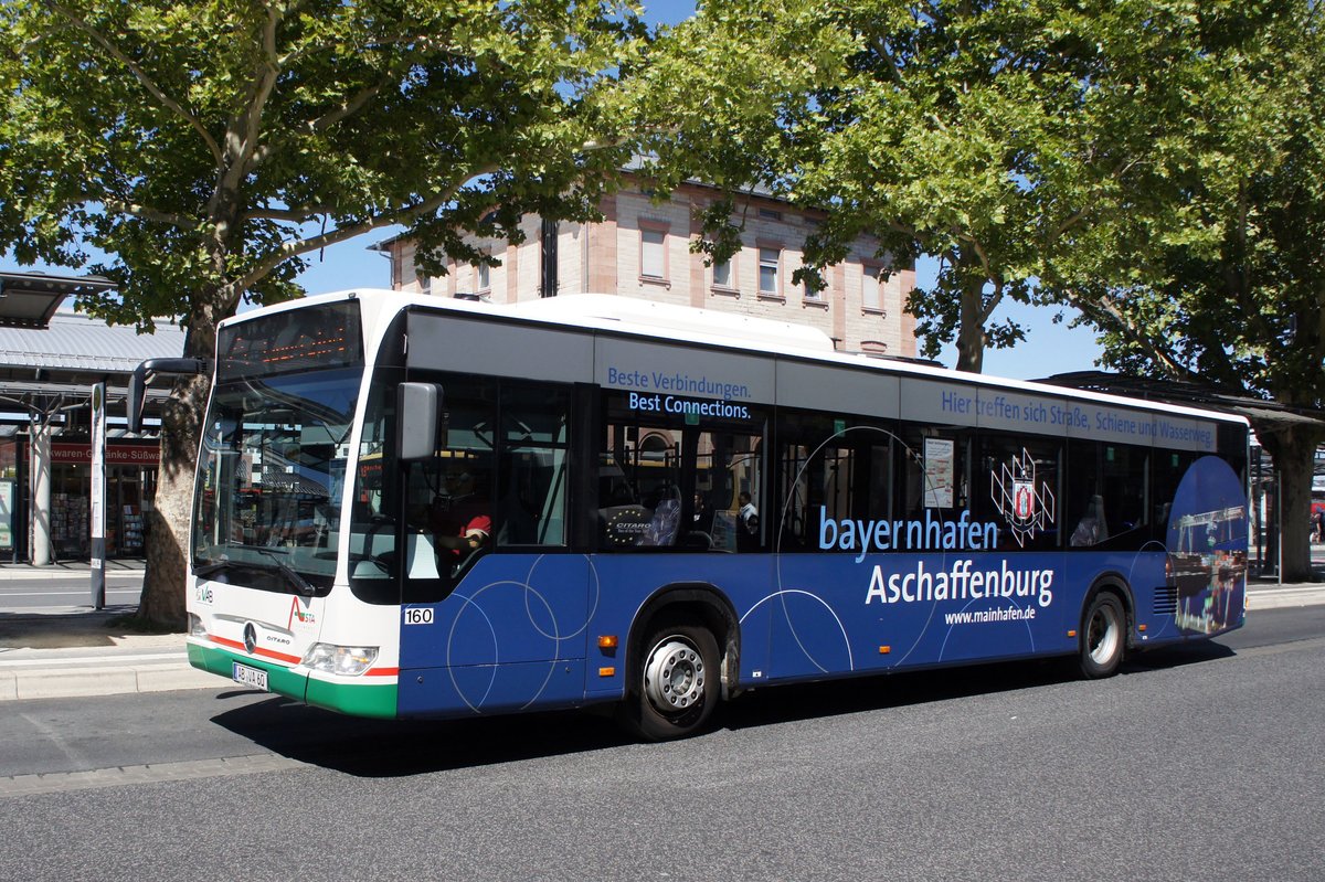 Stadtbus Aschaffenburg / Verkehrsgemeinschaft am Bayerischen Untermain (VAB): Mercedes-Benz Citaro Facelift der Stadtwerke Aschaffenburg Verkehrs-GmbH (STWAB), aufgenommen Anfang Juli 2018 am Hauptbahnhof in Aschaffenburg.