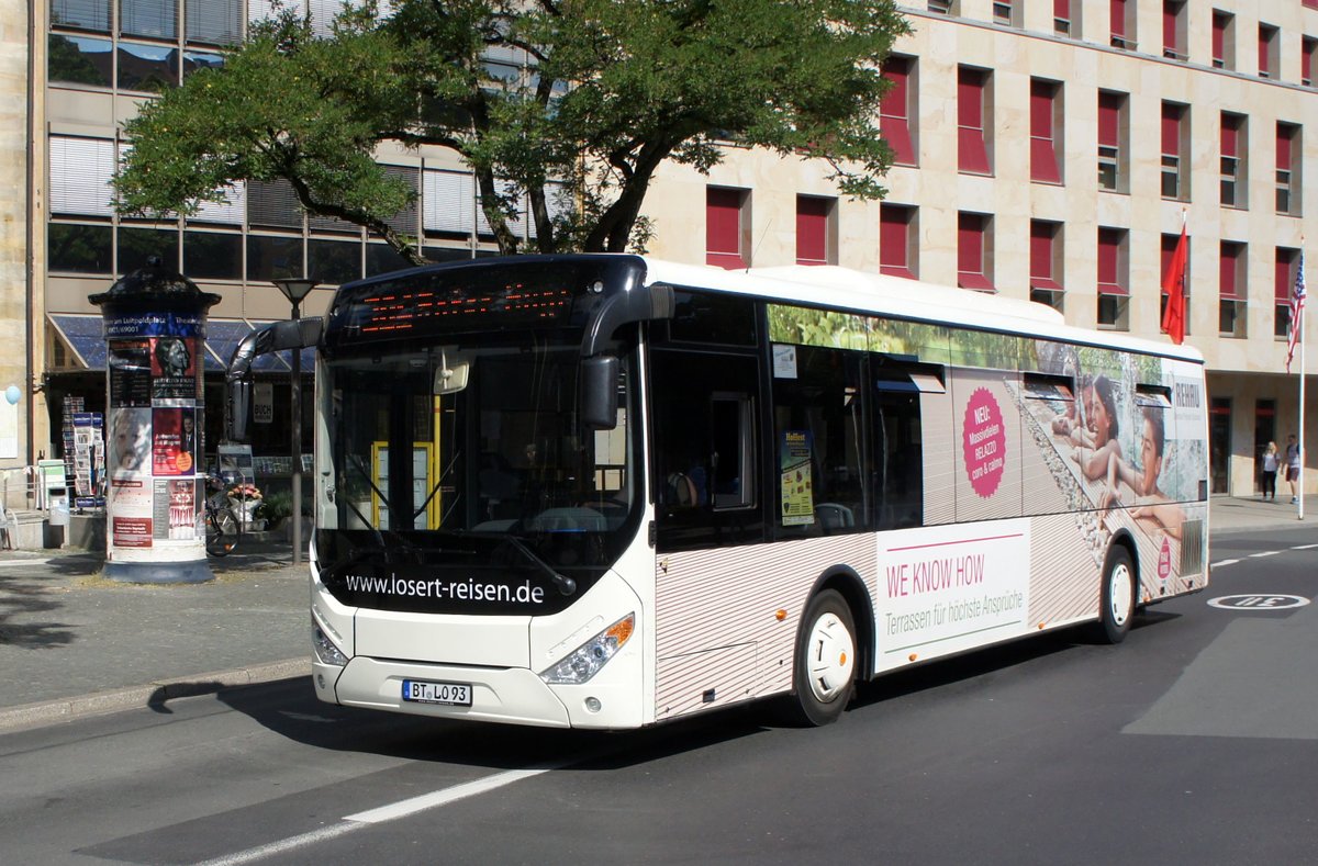Stadtbus Bayreuth / Bus Bayreuth / Verkehrsverbund Großraum Nürnberg (VGN): Zhong Tong Sunny City von Omnibusreisen Marcus Losert GmbH & Co. KG, aufgenommen im Juli 2018 im Stadtgebiet von Bayreuth.