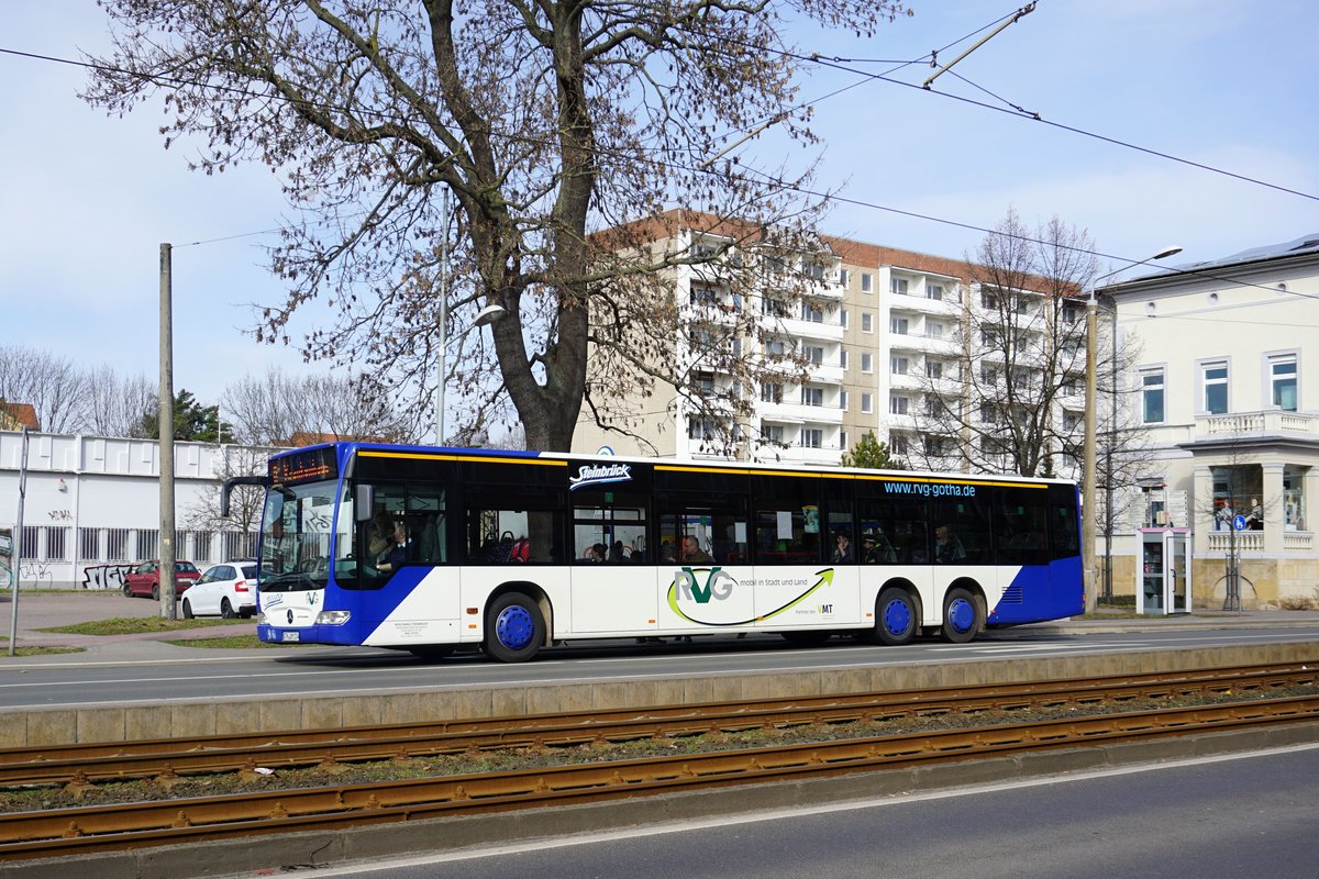 Stadtbus Gotha: Mercedes-Benz Citaro Facelift L (Wagennummer 134) des Omnibusbetriebes Wolfgang Steinbrück, aufgenommen im März 2017 im Stadtgebiet von Gotha.