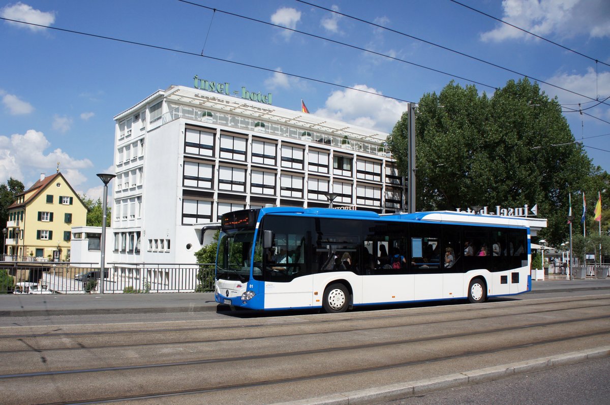 Stadtbus Heilbronn / Heilbronner Hohenloher Haller Nahverkehr GmbH (HNV): Mercedes-Benz Citaro C2 LE der SWH (Stadtwerke Heilbronn GmbH) - Wagen 81, aufgenommen im Juli 2016 im Stadtgebiet von Heilbronn.