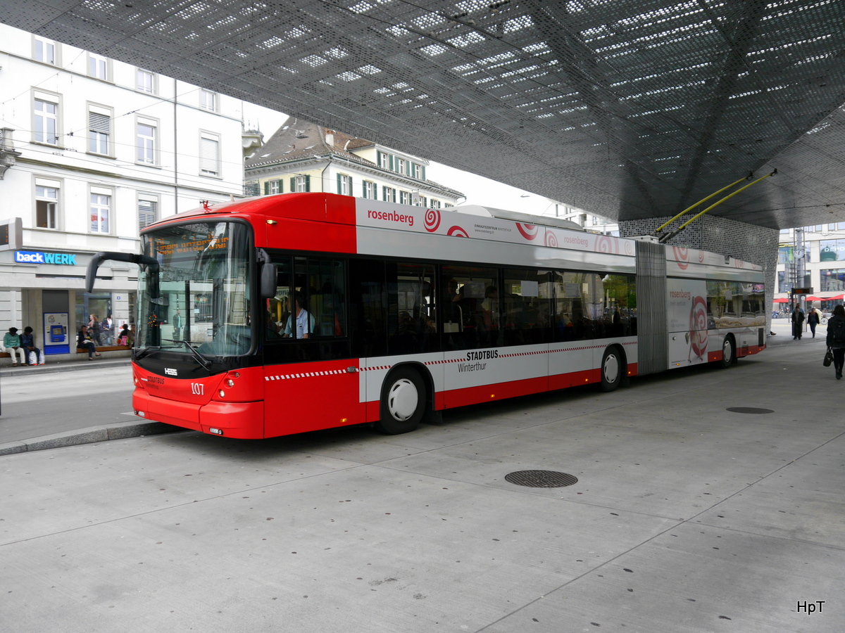 Stadtbus Winterthur - Hess Trolleybus Nr.107 unterwegs auf der Linie 1 in Winterthur am 11.05.2016
