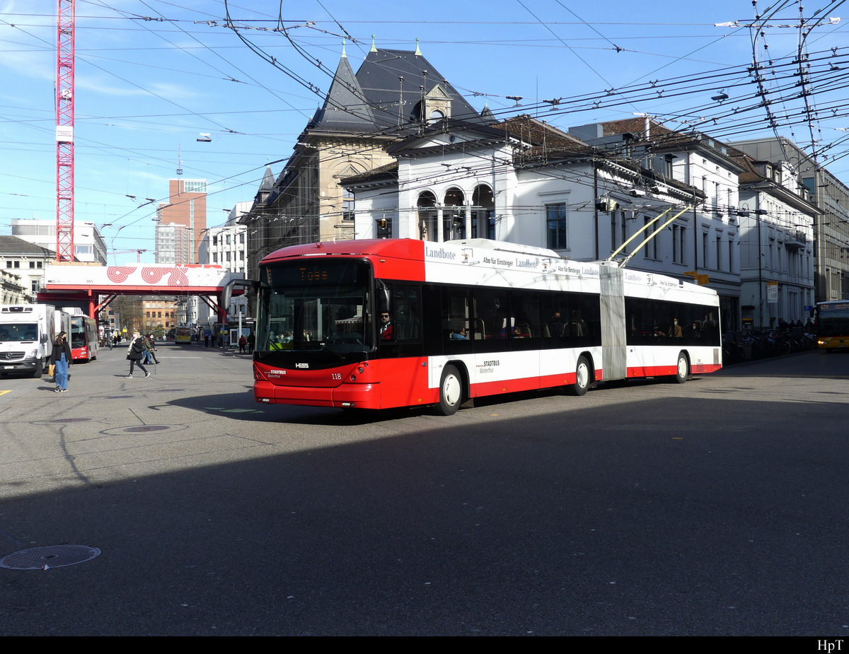 Stadtbus Winterthur - Hess Trolleybus Nr.118 unterwegs in Winterthur am 05.02.2021