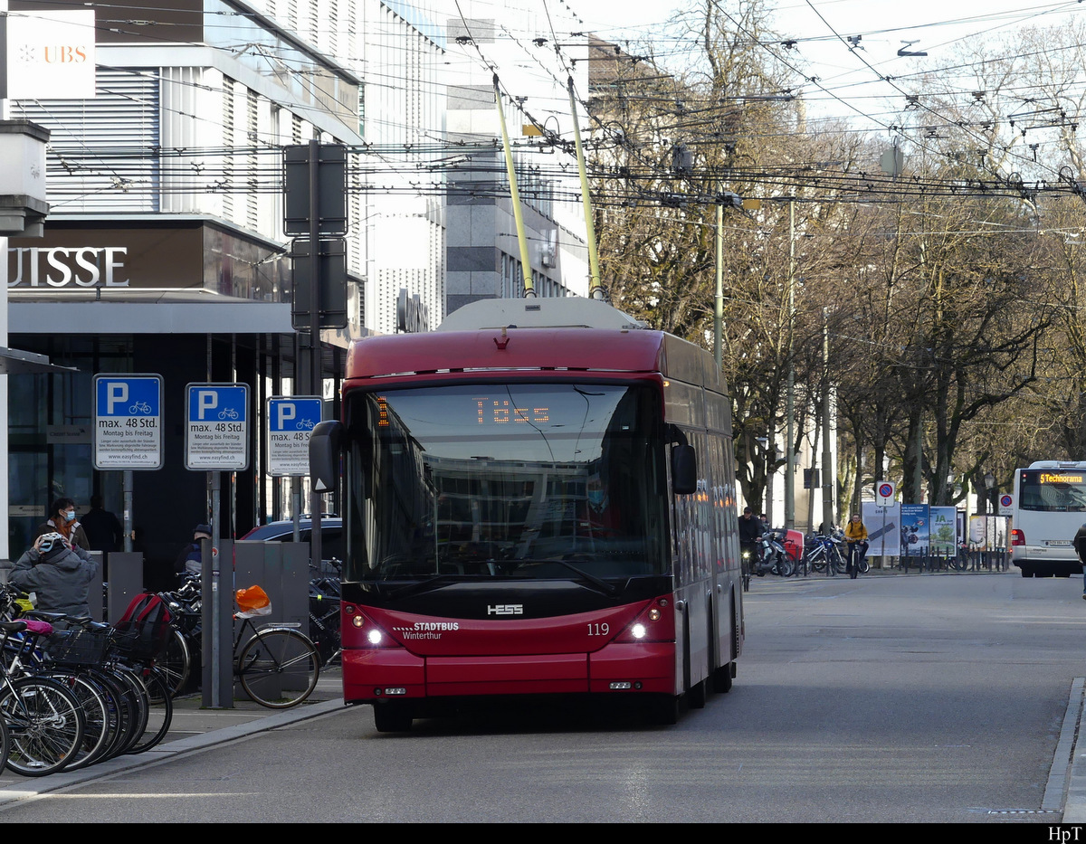 Stadtbus Winterthur - Hess Trolleybus Nr.119 unterwegs in Winterthur am 05.02.2021