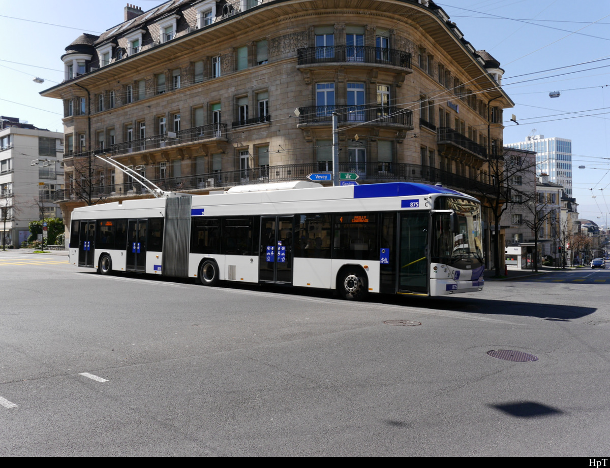 TL - Hess Trolleybus Nr.875 unterwegs auf der Linie 4 in der Stadt Lausanne am 23.03.2019