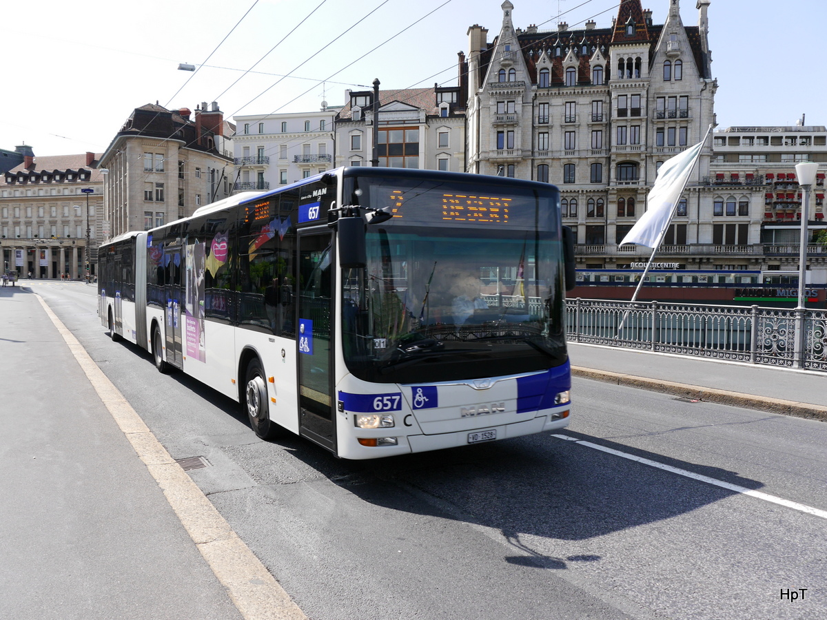 TL Lausanne - MAN Lion`s City Nr.657  VD 1528 unterwegs auf der Linie 2 in der Stadt Lausanne am 14.06.2015