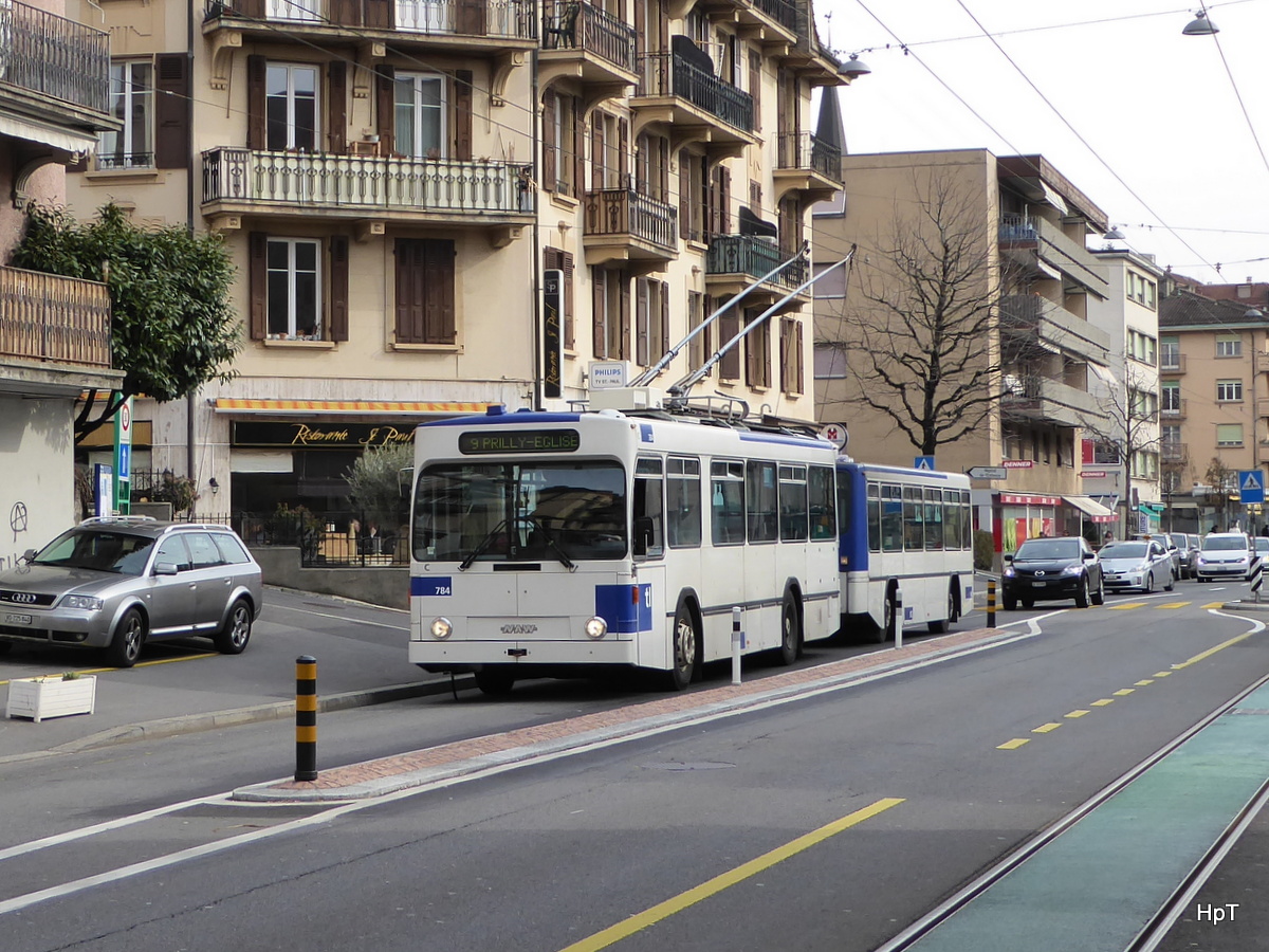 TL Lausanne - Trolleybus Nr.784 unterwegs auf der Linie 9 in der Stadt Lausanne am 18.02.2016