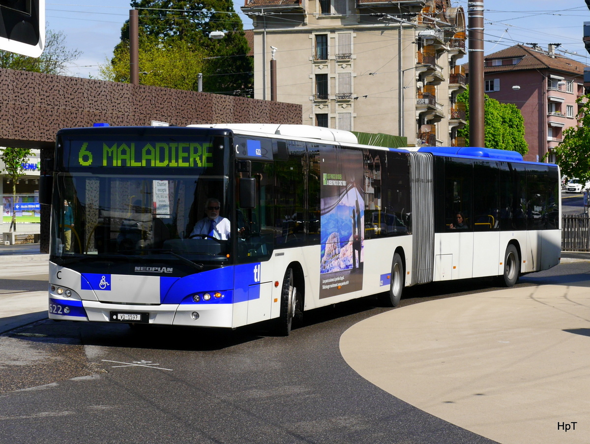 TL - Neoplan Nr.622  VD 1597 unterwegs auf der Linie 6 in der Stadt Lausanne am 10.05.2016