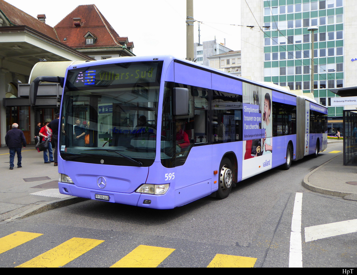 tpf - Mercedes Citaro Nr.595 FR 300440 bei den Bushaltestellen vor dem Bahnhof in Freiburg am 18.05.2019