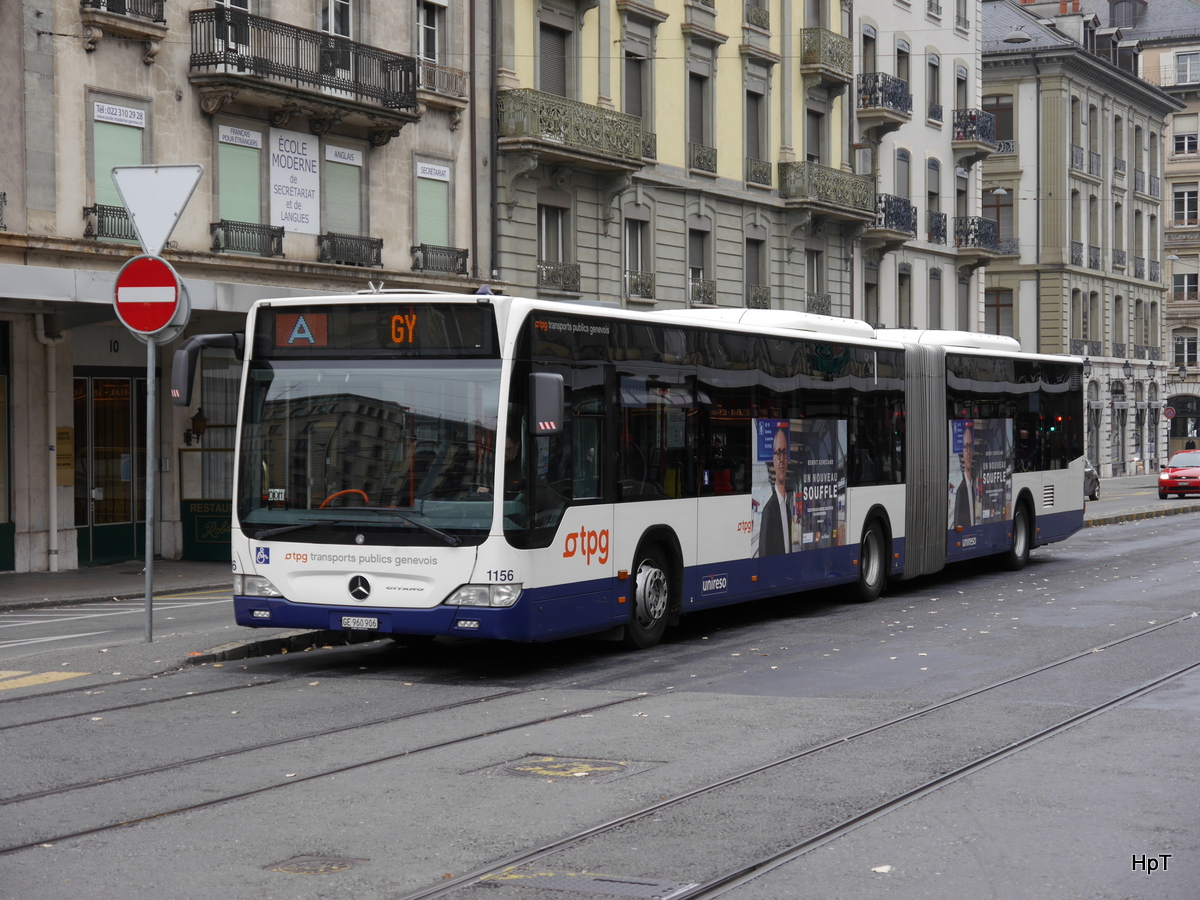 tpg - Mercedes Citaro Nr.1156  GE  960906 unterwegs auf der Linie A  GY in der Stadt Genf am 01.11.2015