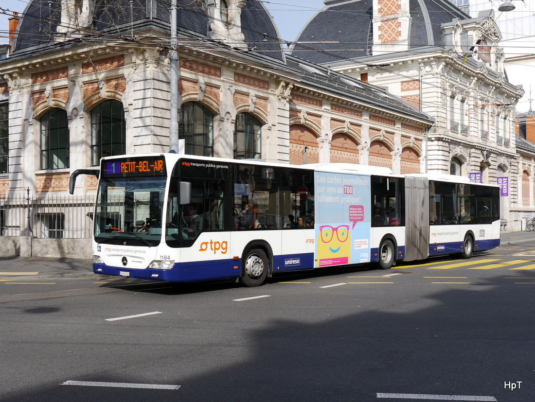 TPG - Mercedes Citaro Nr.1184  GE 960934 unterwegs auf der Linie 1 in Genf am 08.03.2015