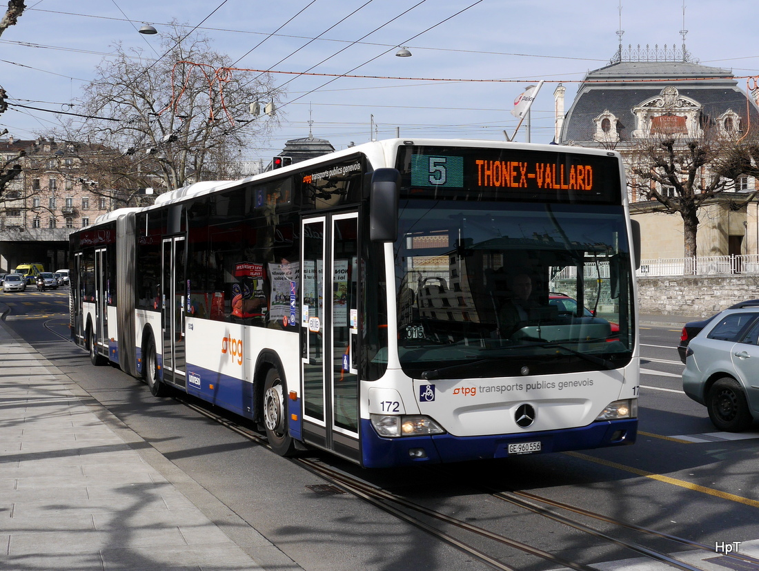 TPG - Mercedes Citaro Nr.172 GE 960556 unterwegs auf der Linie 5 in Genf am 08.03.2015