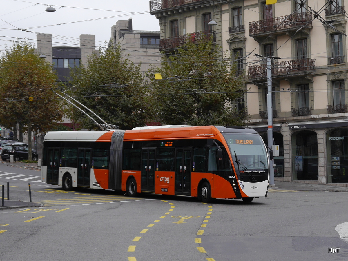 tpg - Trolleybus Nr.1614 unterwegs auf der Linie 7 in der Stadt Genf am 01.11.2015