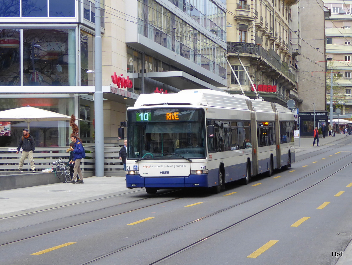 TPG - Trolleybus Nr.781 unterwegs auf der Linie 10 in der Stadt Genf am 09.04.2016
