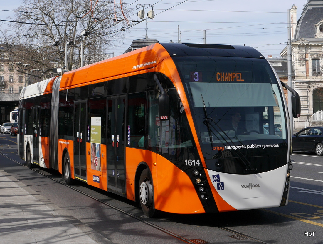 TPG - VanHool Trolleybus 1614 unterwegs auf der Linie 3 in Genf am 08.03.2015